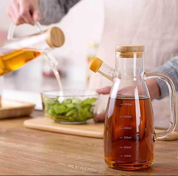 900ml Glass Oil Jug | Kitchen Oil Dispenser | Glass Oil Pourer Bottle | Cooking Oil Storage Container | Vinegar Dispenser