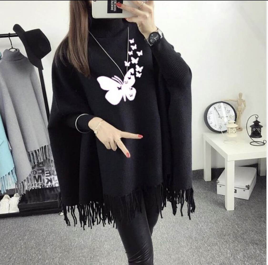Women's Winter Printed Poncho Lightweight Open Front Wrap Casual Fashionable Scarf Style Vest Top