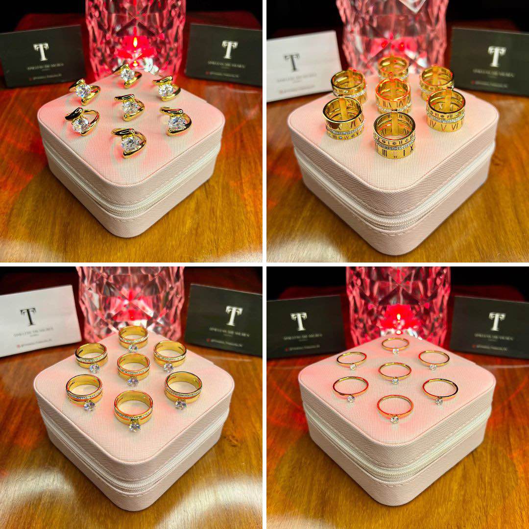 Stainless Steel Trendy Rings Clover Double Side Ring Zircon Ring for women