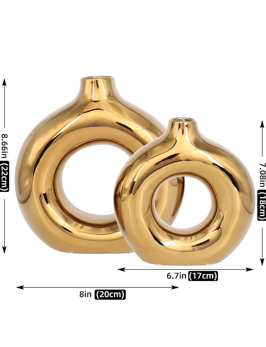 Donut Vase 2 Piece Set, 8 Inch and 6.5 Inch Sizes, Elegant Design