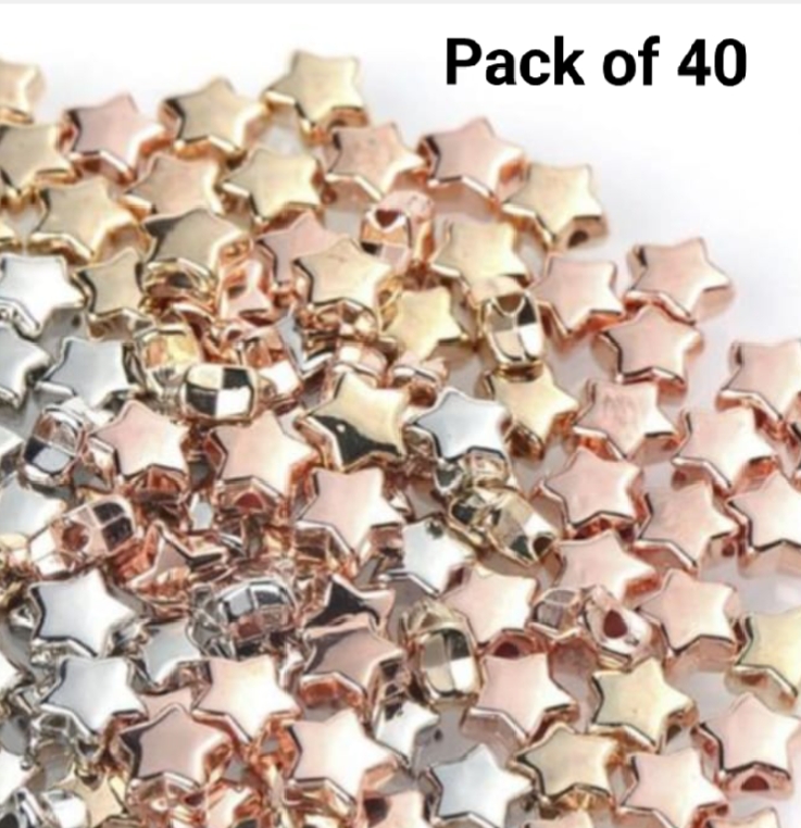Pack of 40 Pcs – Acrylic Star Tiny Beads – Silver & Golden Colour – 6mm Small Size – Jewellery Making DIY. 
Deebaj by maria.
