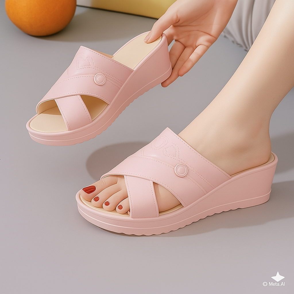 Casual Wedge Slip-On Slides and Flip Flops Women Wedge Sandals in Rubber