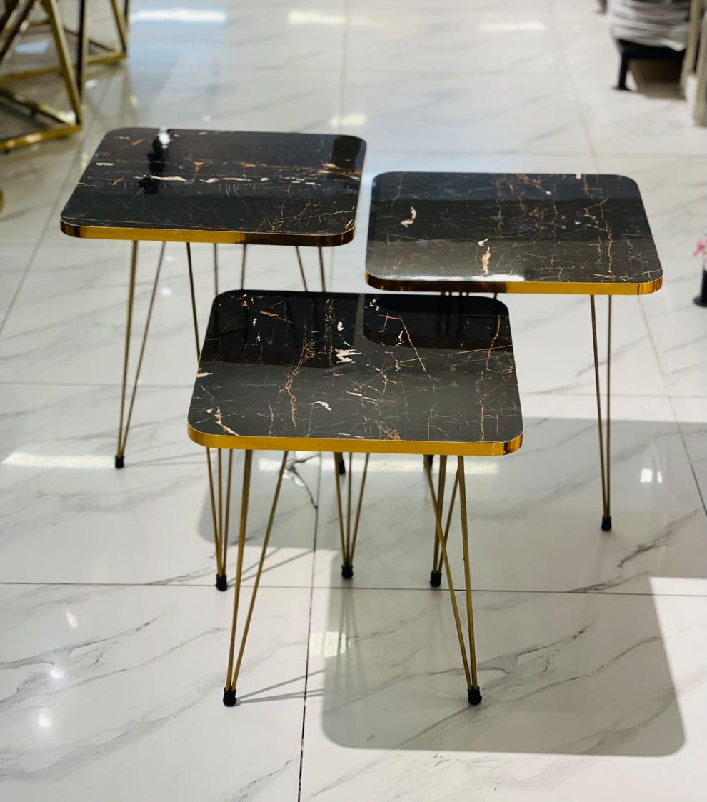 1 Pcs / Set of 3 Square Coffee Table HIGH Gloss Nesting End Tables - Round Wood Stacking Coffee Side Accent Tables with Metal Legs for Living Room, Home Office, Nightstands for Bedroom, Sturdy Easy Assembly - 3 Piece Modern Nesting Table Living Room