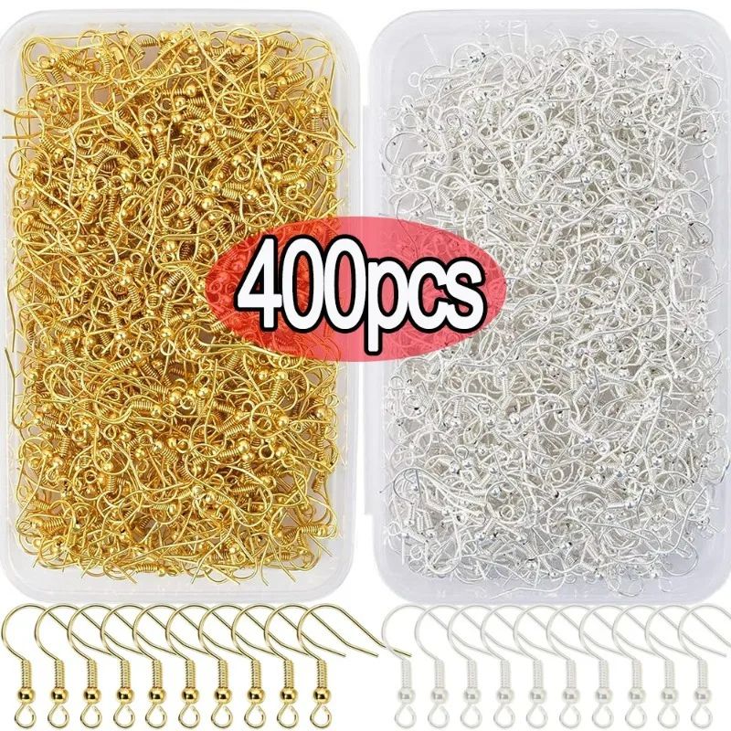 400 pcs Pack of Golden or Silver Earring Hooks for Jewelry Making Premium Quality Findings for DIY Crafts