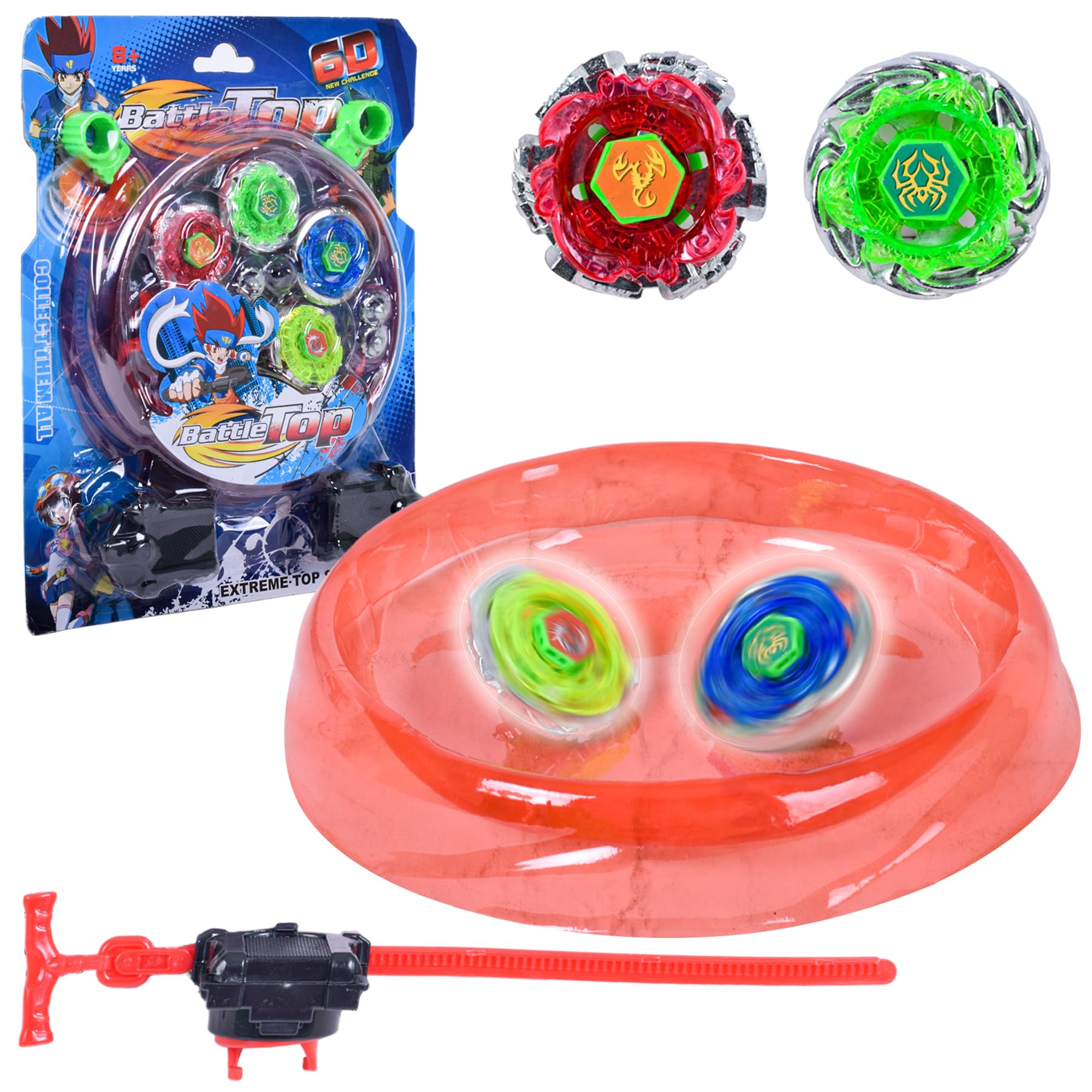 2 Players Spinning Battle Top Game with 2 Launchers, 4 Spinning Top Toy with Classic Super Disk, Spinners, and Launchers for Kids of 3+ Years, (Pack of 1, Multicolor)