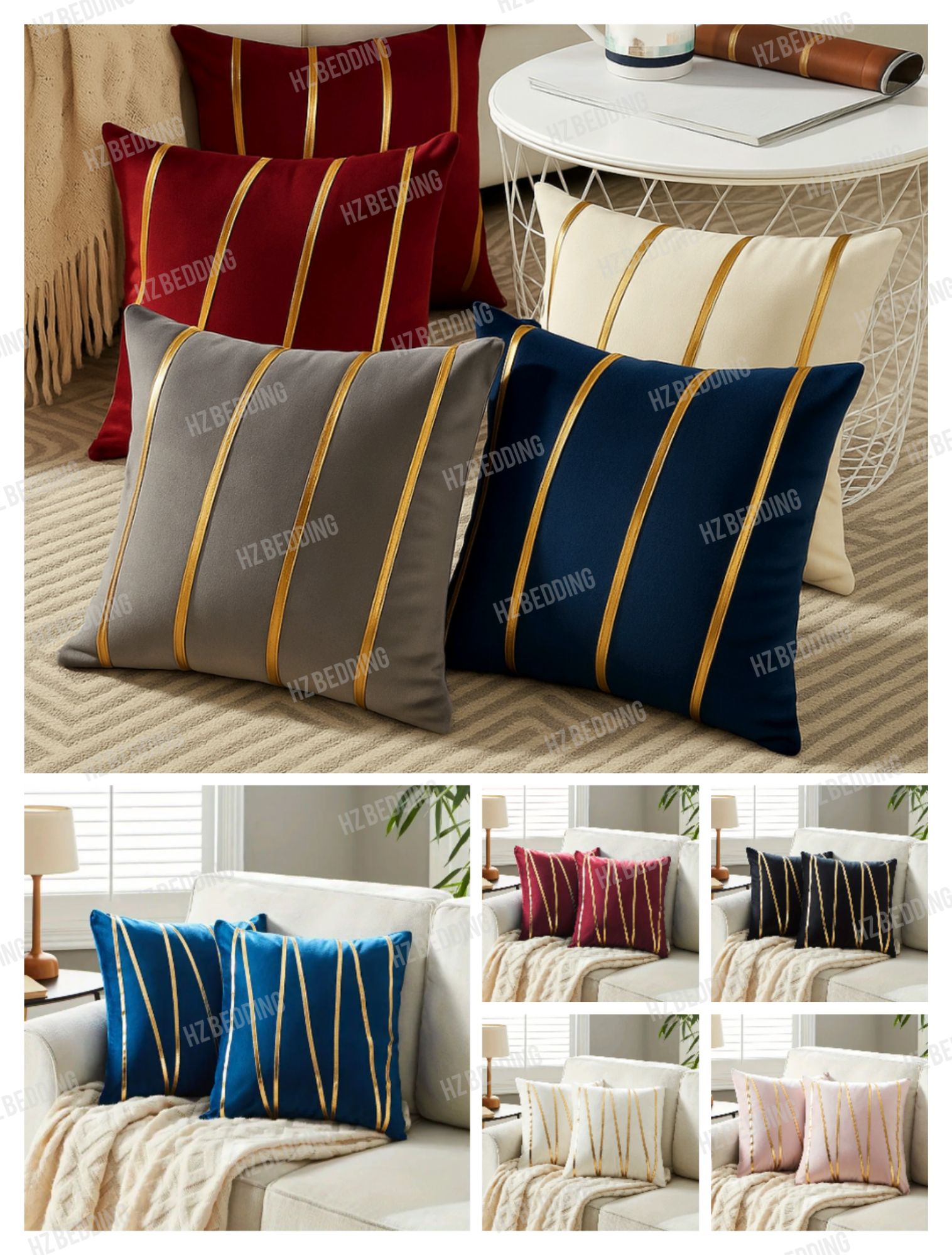 Luxury Velvet Striped Pattern Cushion Covers for Home Decor - -Sided Embroidered