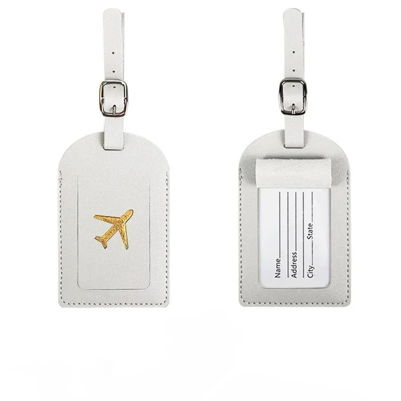 Suitcase Address Label Luggage Boarding Case Stamped Leather Business Luggage Tag Label Name ID Address Clip Travel Accessories