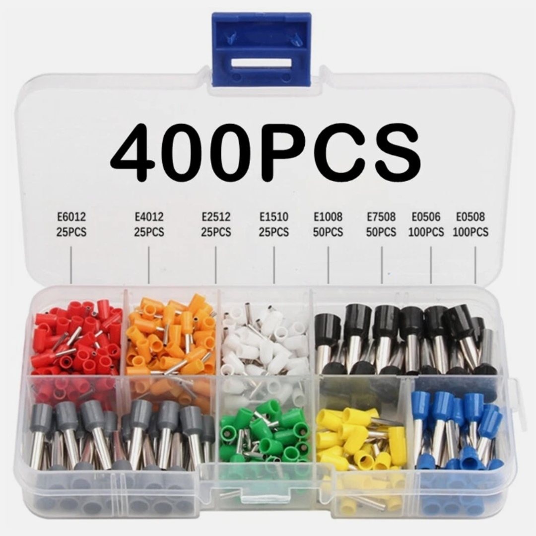 400PCS Cord Pin End Bootlace Ferrule Crimp Terminals Cable Wire Connectors Kit