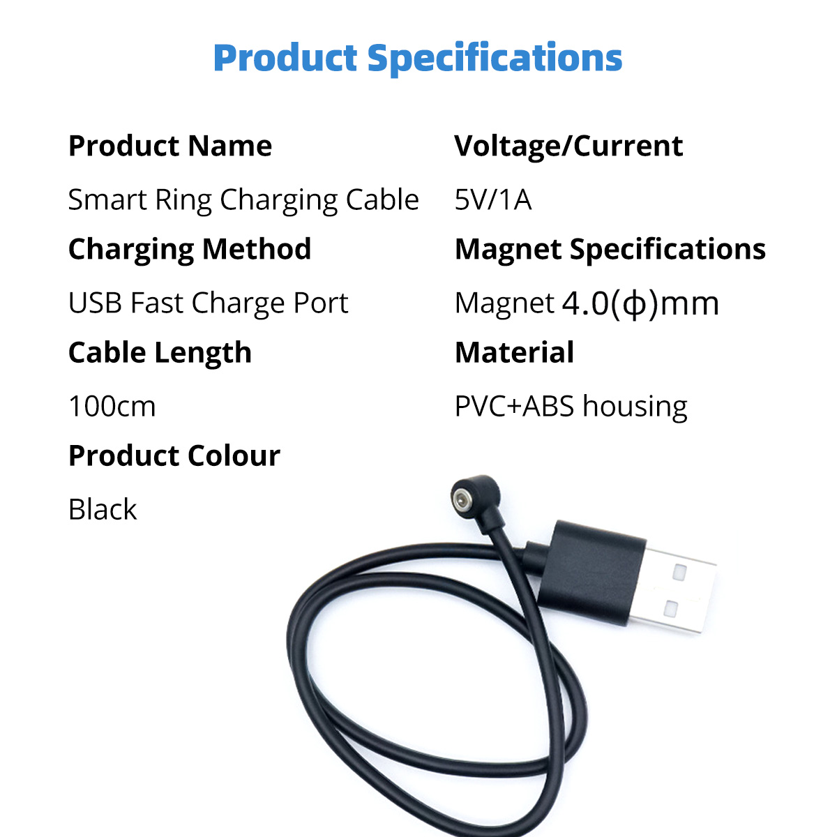 2Pin Smart Ring Fast Charge USB Charging Cable Magnetic Charger Power Adapter Wire For Smart Ring Dock Connector for Oura Rings