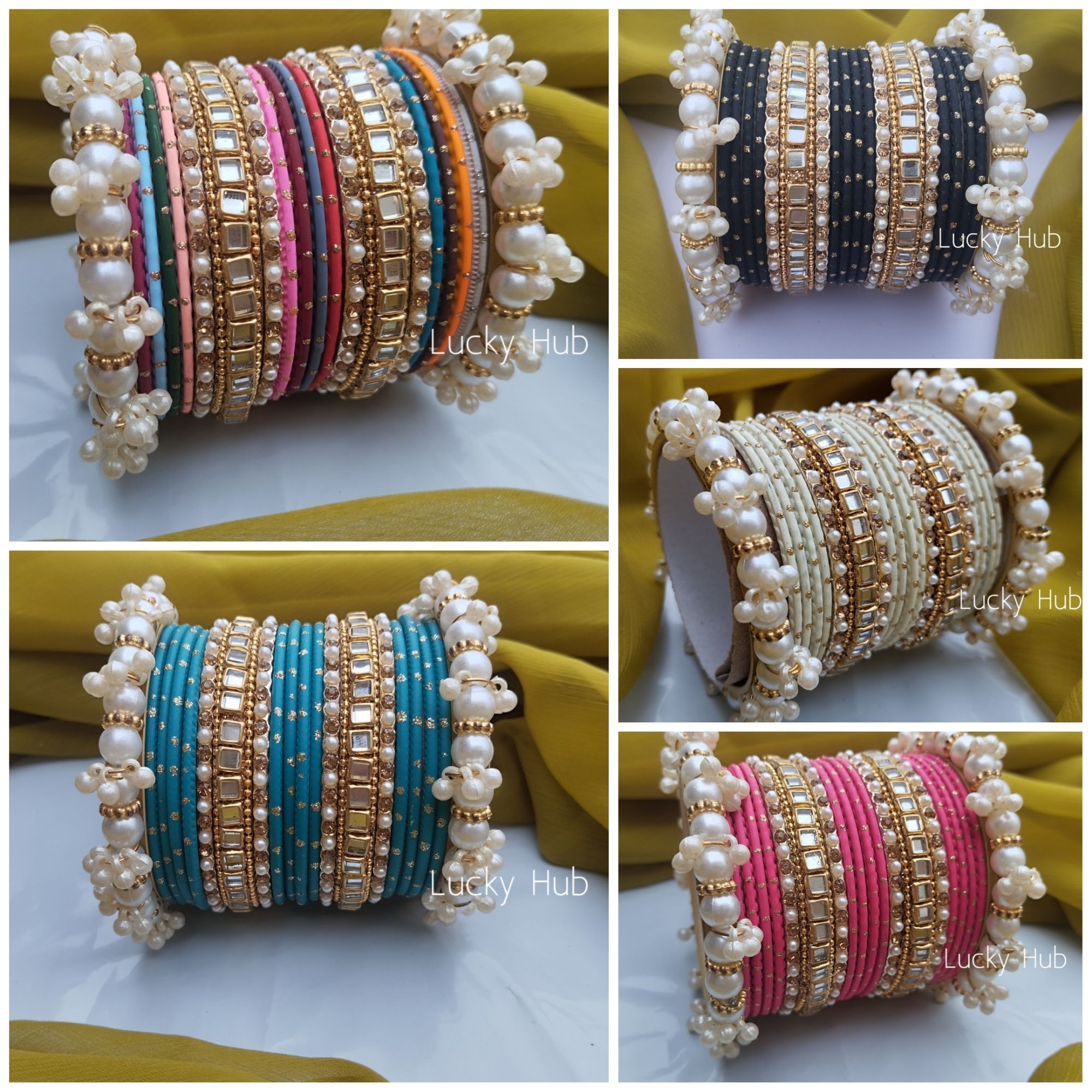 bangles for girls , Trending pearls and golden Dotted bangles sets with kundan kara for girls and women/fashion/bangles/trending jewellery for girls, pearl bangles set, bangles for girls and women