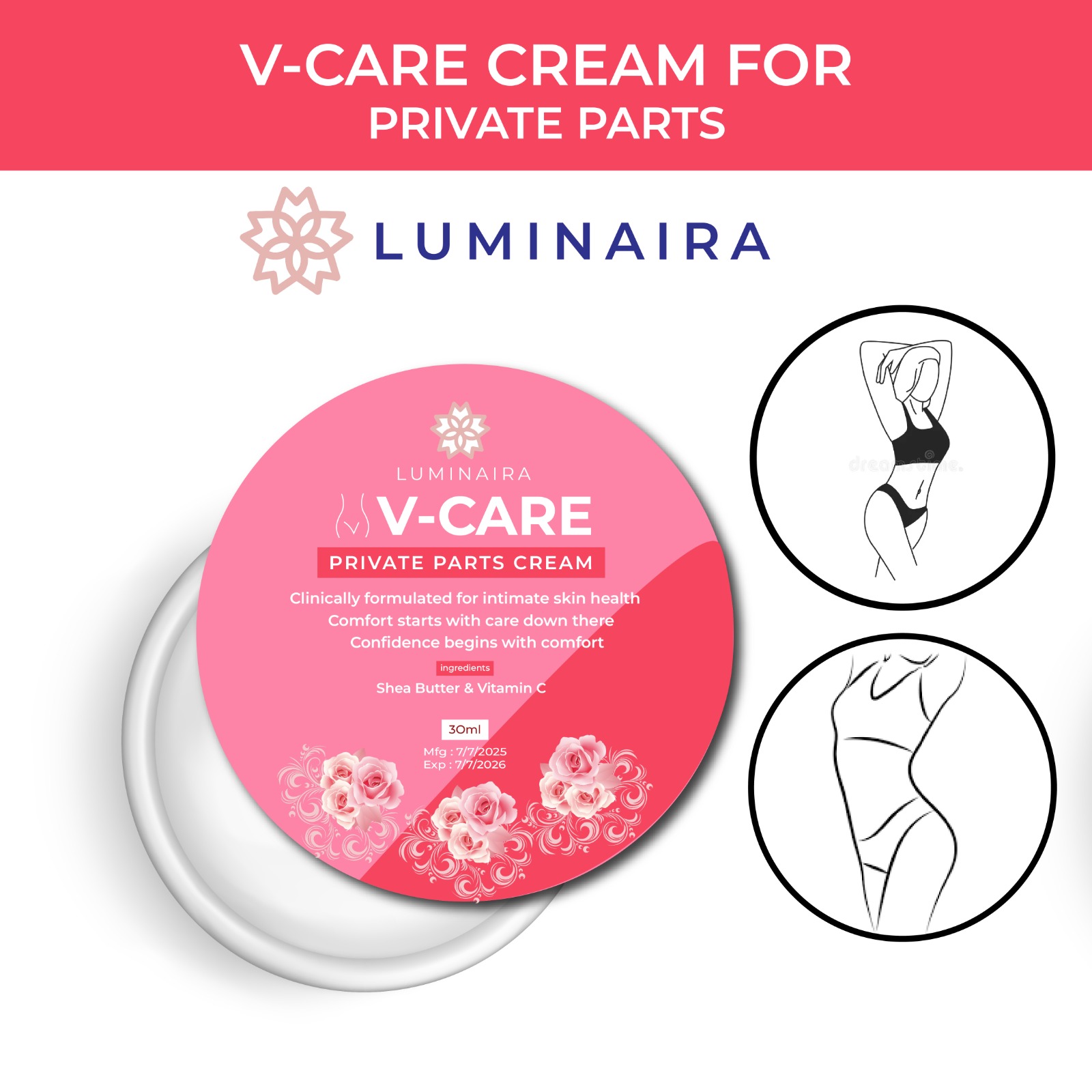 LUMINAIRA V CARE WHITENING CREAM FOR INTIMATE AREAS BEST FOR WOMENS 30ML