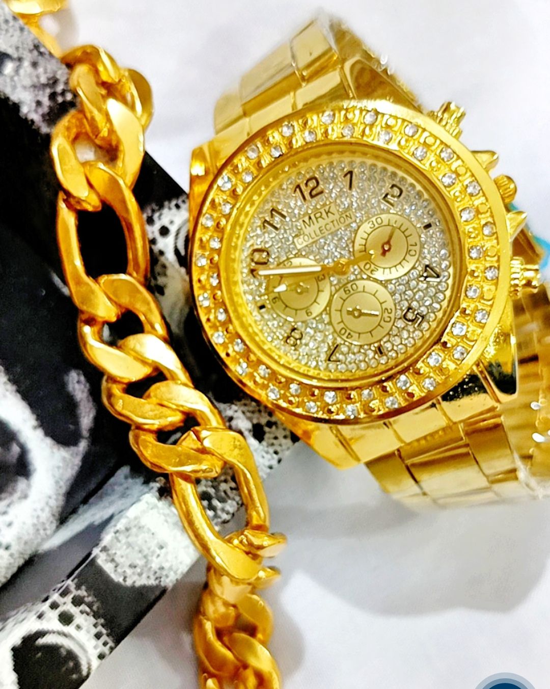 2PCS/MENS FASHION LUXURY WATCH DEAL -TOP FASHION ROUND DOUBLE LAYERS PEARL STONE WATCH+HAND MADE ITALIAN THIN BRACLET FOR BOYS AND MEN