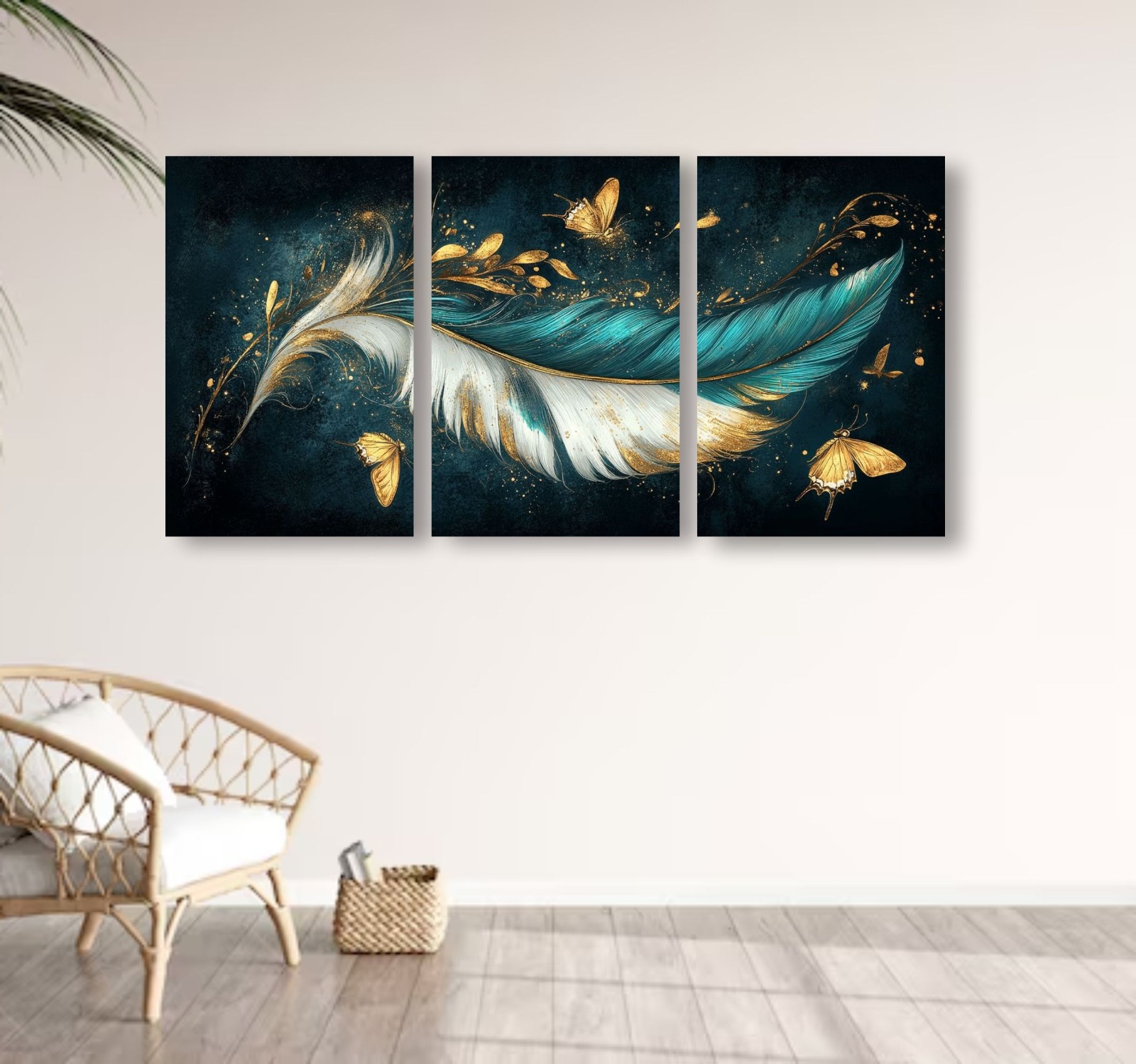 Set of 3 Feather Abstract Wall Art