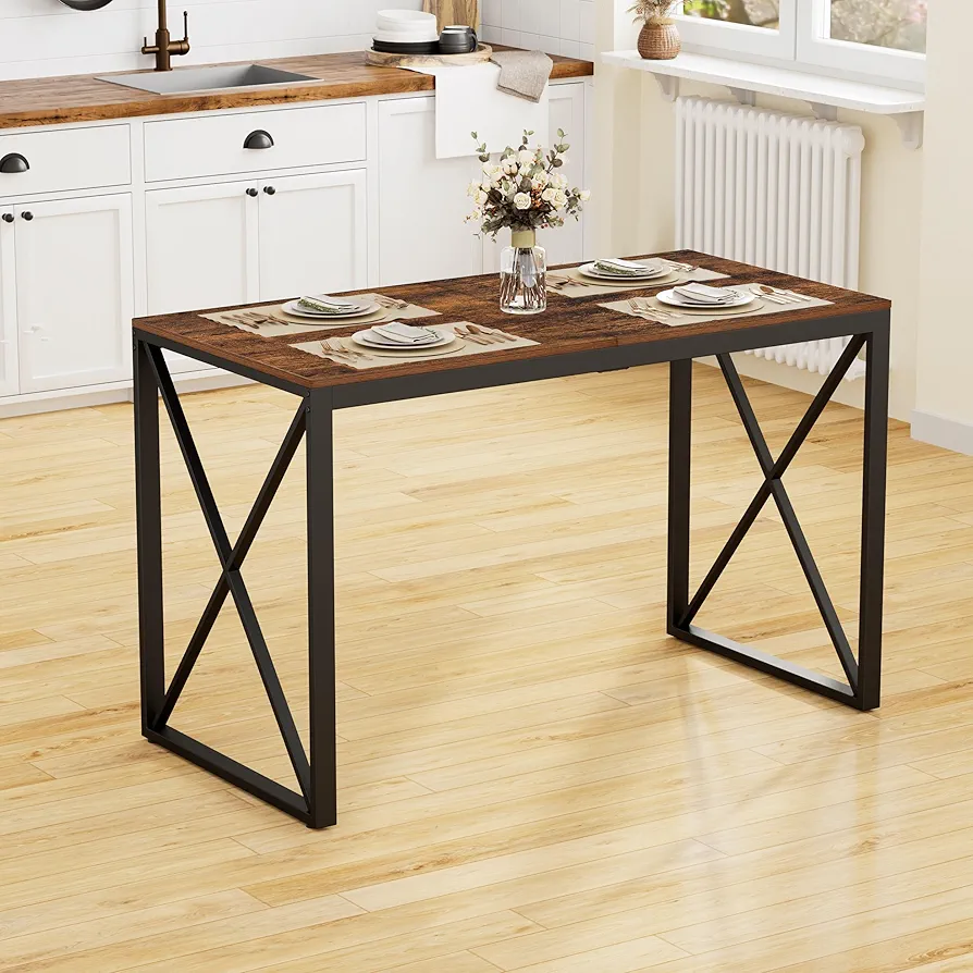 47.2" L Dining Table, Kitchen Room Table for 4,Breakfast Table, Wooden Desktop and Metal Frame, for Small Space, Dining Room, Rustic Brown and Black Customized