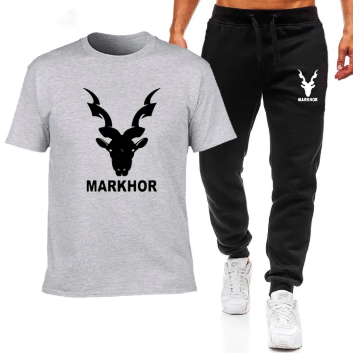 Grey Trendy Markhor Printed Tracksuit For Men & Boys - Soft & Comfy Fabric Summer Printed Tracksuit