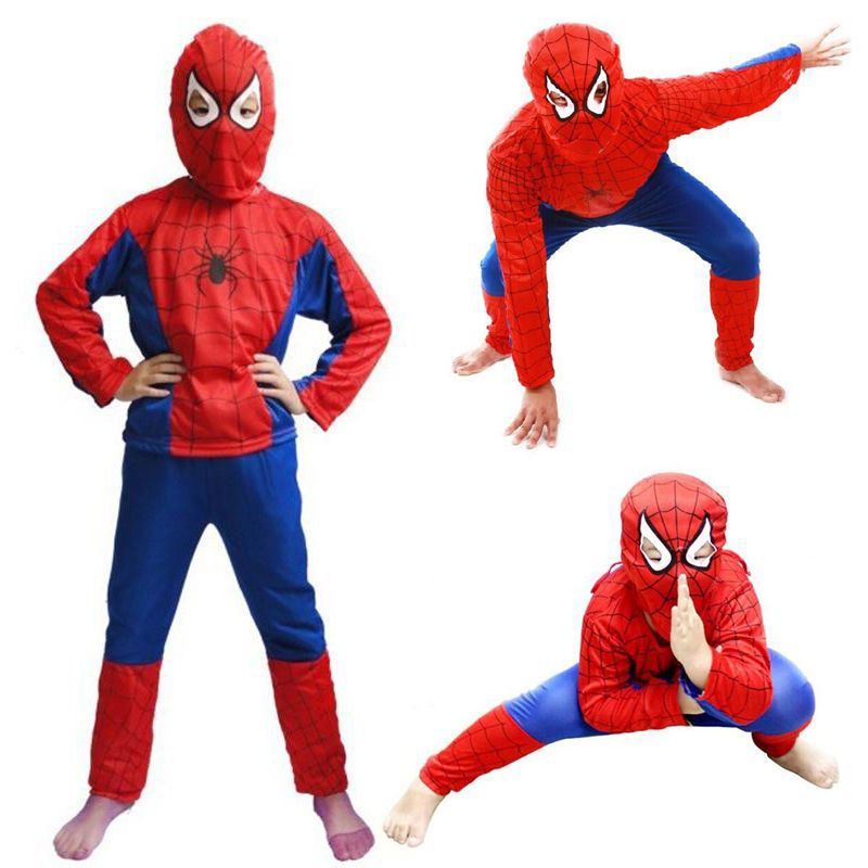 New Spiderman Superman Batman Children Clothing Set Fashion Cosplay Costume Pajamas Set Top+Pent+Mask