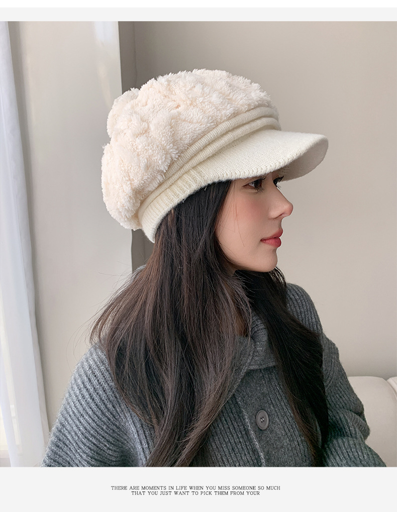 New Women Winter Beret Hats Thick Knitted Rabbit Fur Caps Wool Knitted Female Berets Warm Cap Skullies Cabbie Beanies Hats