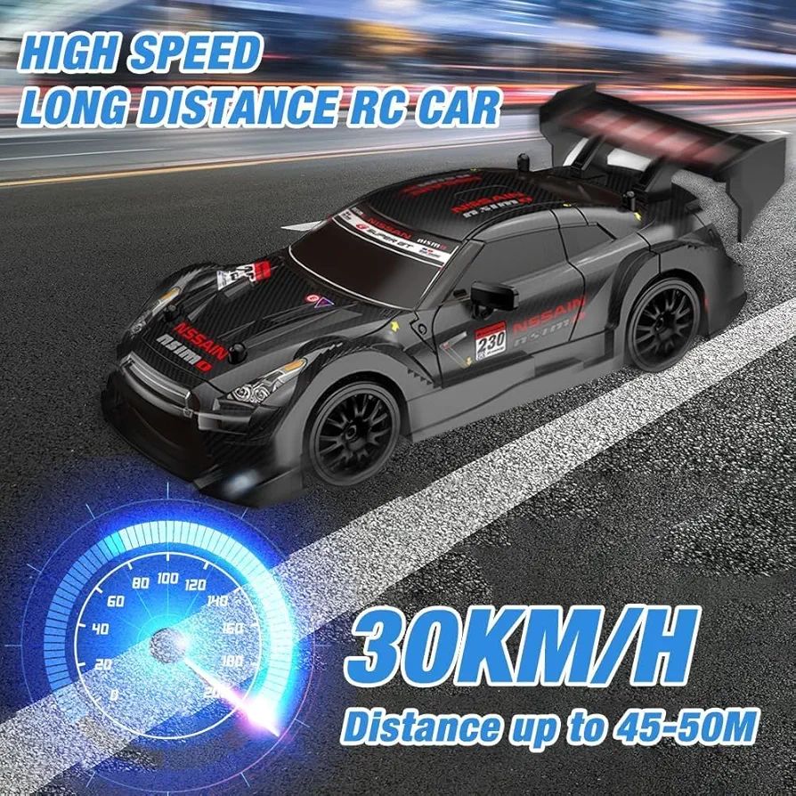 RC Drift Car, 1:24 2.4Ghz Remote Control Car with Cool Lighting & 2 Batteries 50Mins Play Time, 30km/h High Speed 4WD Racing RC Drifting Cars, Radio Controlled Cars Toys Gifts for Kids Adults