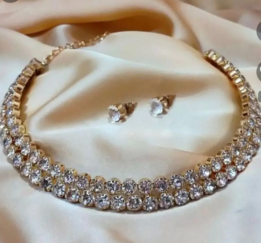 Unique and Antique Zircon Double Line silver Choker set for girls/women enhance your style