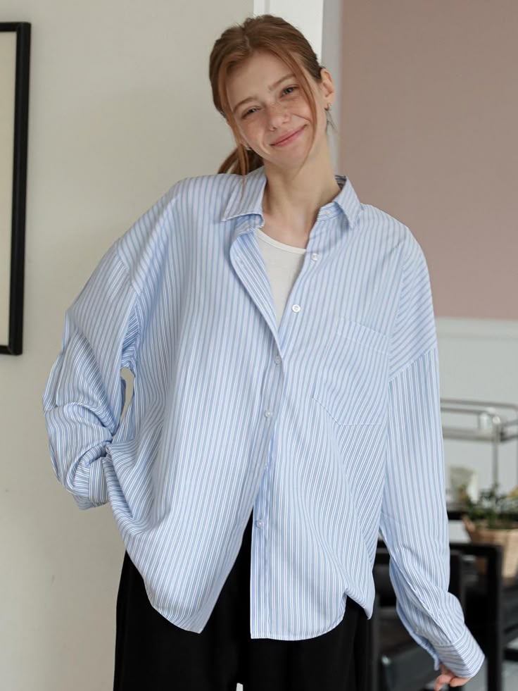 HERTESORO Striped Button Down Shirt – Cotton Loose Fit Casual & Office Wear Top