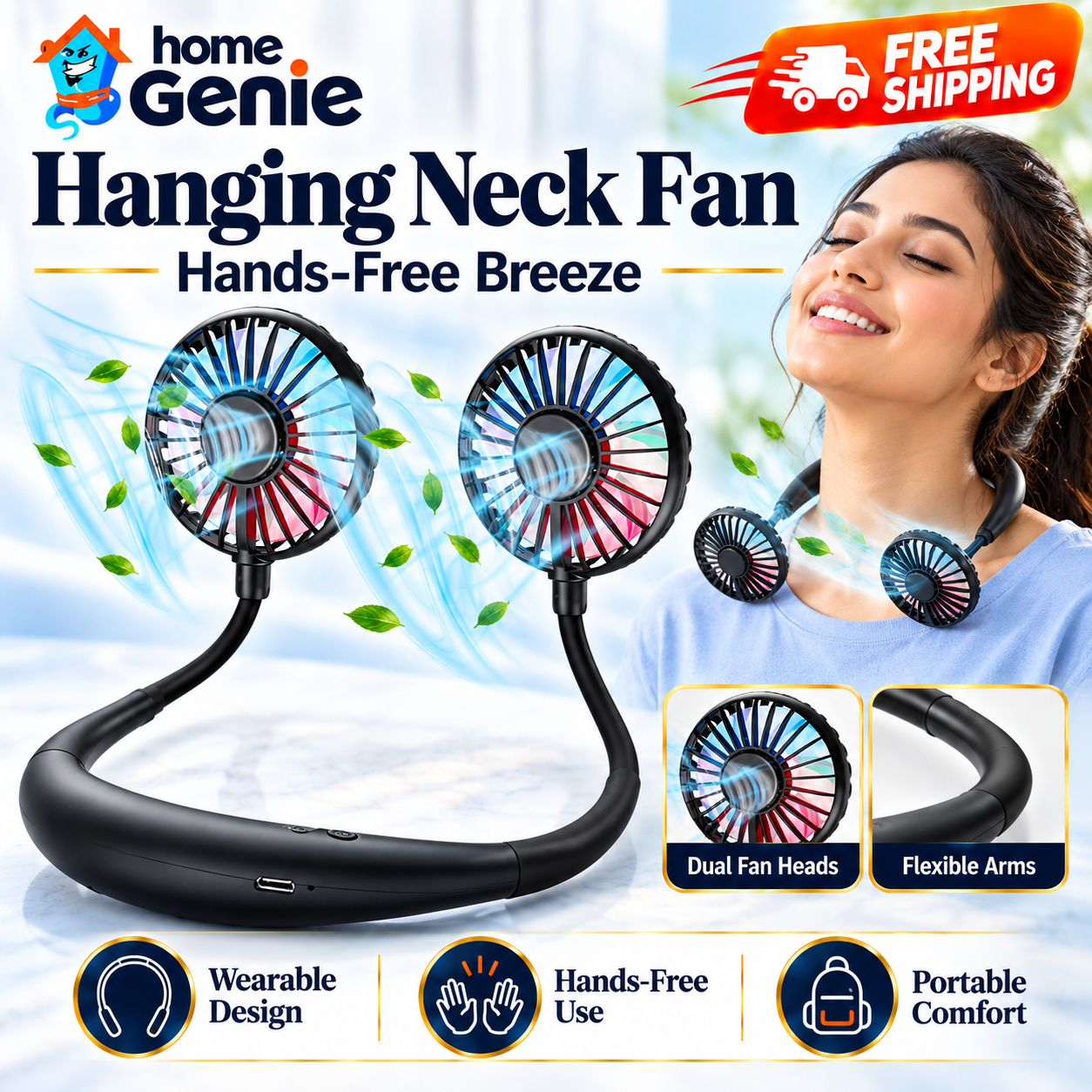 Neck Fan, Hands Free Personal Fan 2600mAh, Hang Around Neck Fans, Wearable Small Fan for Outdoor Working Battery Powered Over 12 Hours Constant Cool