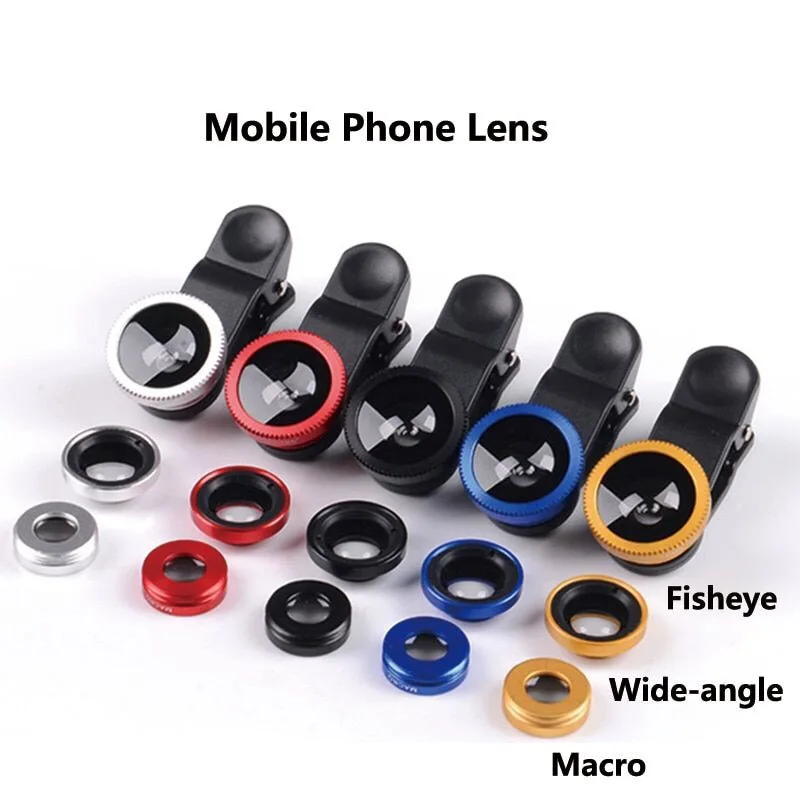3in1 Fisheye Wide Angle Micro Camera Lens for iPhone  Redmi 3in1 Zoom Fish Eye Len on Smartphone Lenses with Phone Clip