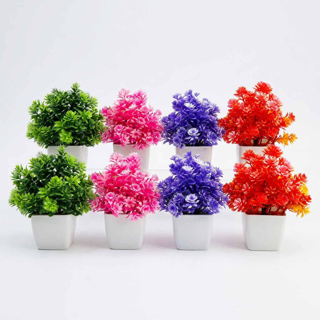 Mini Plant Artificial Decoration Piece with Pot - Ideal for Home & Office Decoration, Plant pot for decoration, Room Decor, Home Decor, Artificial plants, Artificial Flower, plants pots for decoration (Multi Pack)
