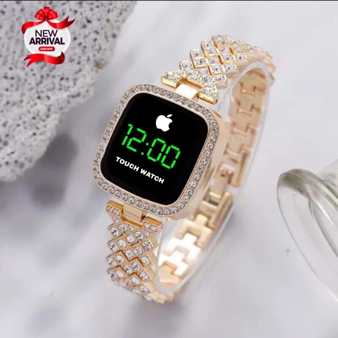 HOT DEAL NO 1 Full Diamond Touch Screen LED Watch Steel Chain with Diamonds Ladies Watches For Female Women Girl