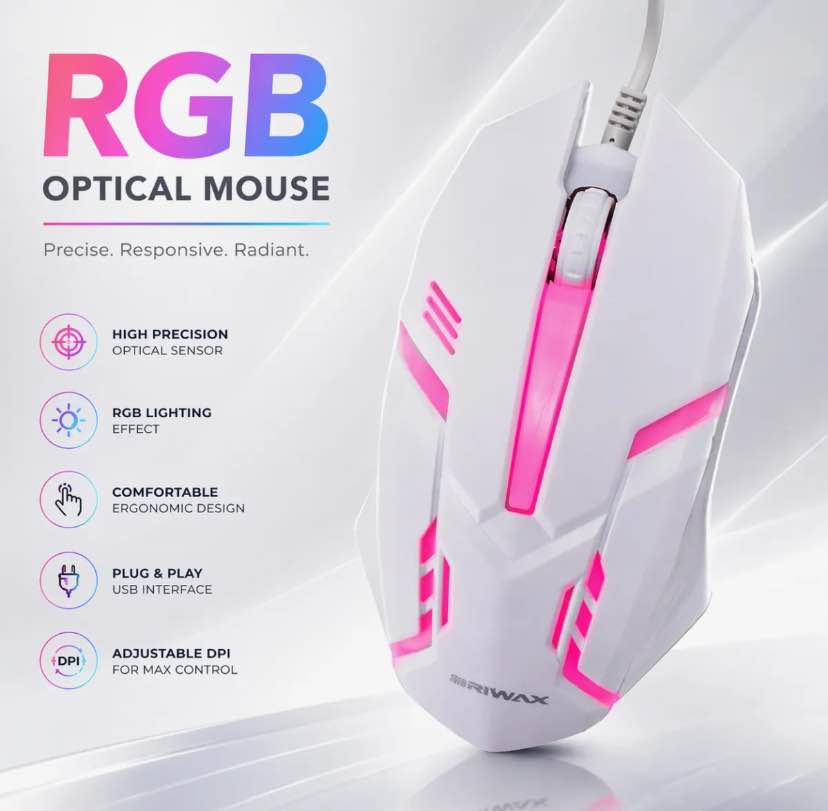 Gaming Mouse RGB with 1600dpi - Breathing LED USB Wired Optical Computer Mouse with Braided Wire including Side Buttons - Mouse with FREE Mouse Pad for laptop, PC, Gaming & Office Use by FunBug price in Pakistan