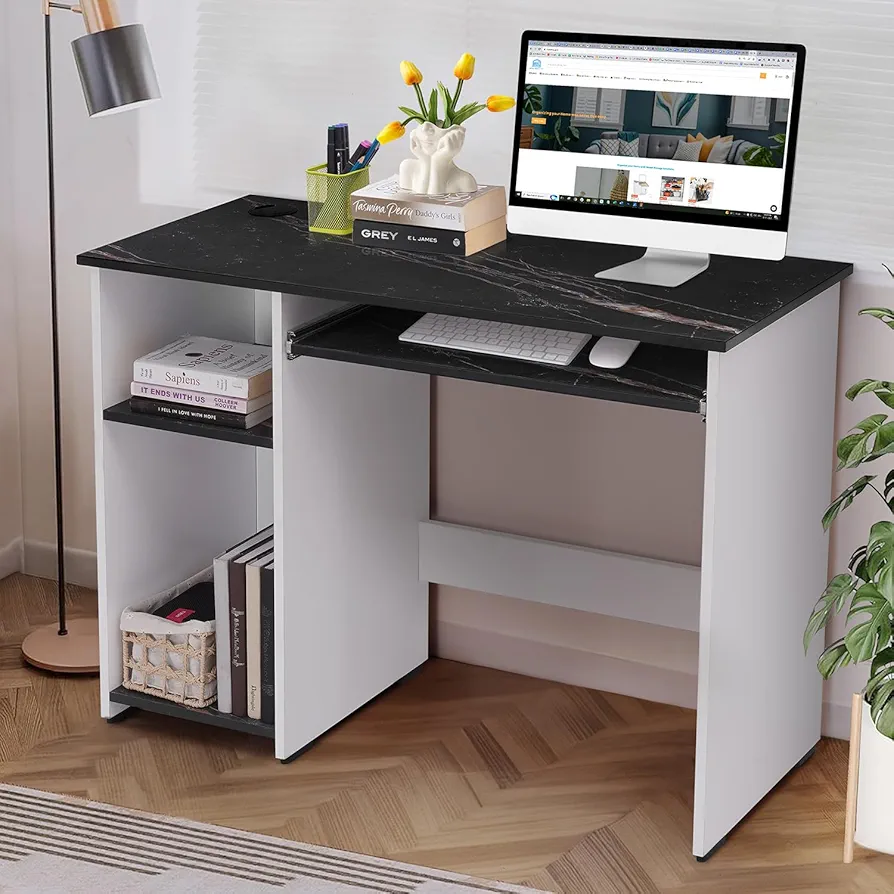 Computer Table for Home - Study Table for Students, Adults Work Table for Home Office with Keyboard Tray, Adjustable Storage Space & Wire Holes (Oak Red & White - L 103 x B 43 x H 75 cm) Customized. Premium Quality