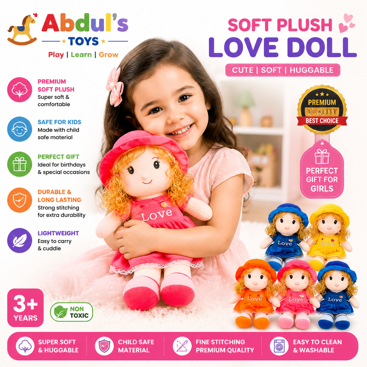 Cute Soft Plush Love Doll for Kids | Stuffed Baby Girl Doll | Gift Toy for Girls | Soft Teddy Doll