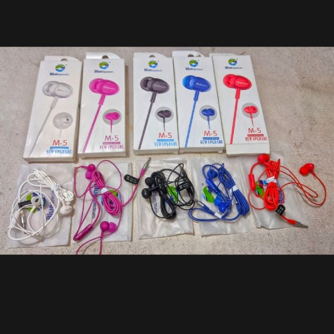 Original Blue Spectrum M5 Handfree Stereo Earphones High Base Hand Free Ear Phone For All Mobile Phone