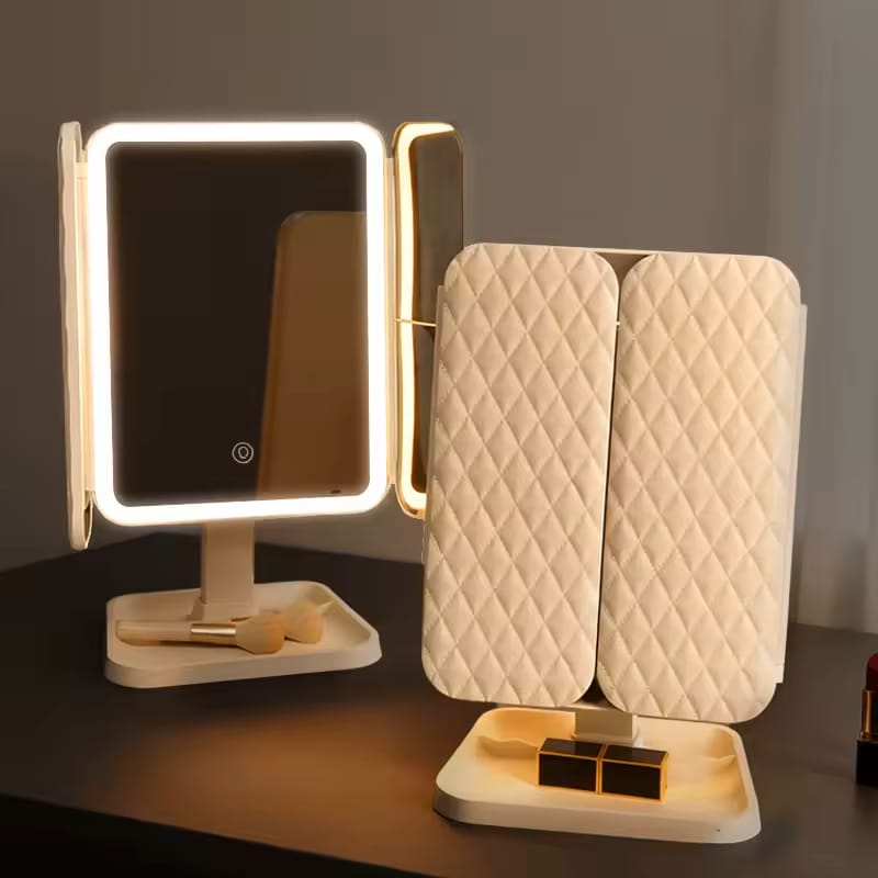 Trifold Makeup Mirror LED Lights Dorm Dressing Mirror Beauty Light up your fill light with Smart Complementary Makeup Mirror Trifold