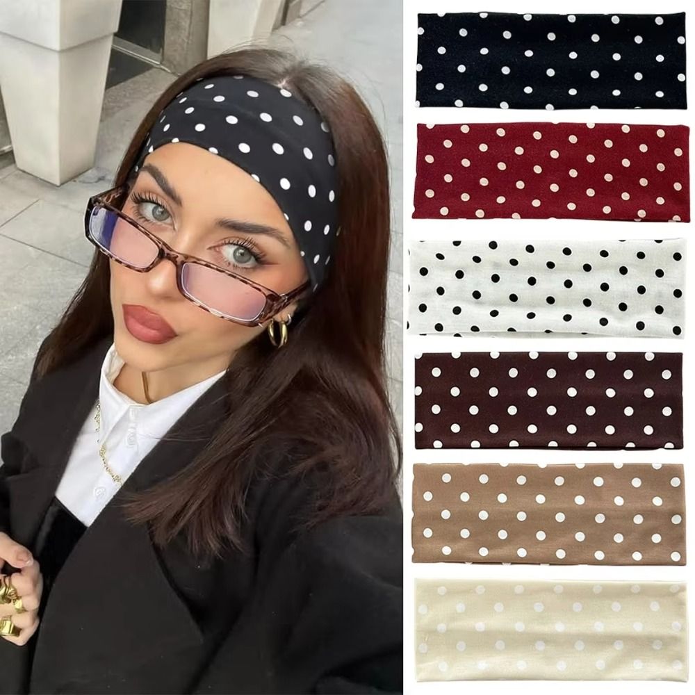 Fashion Polka Dot Yoga Headband Elastic Hair Accessories Makeup Headband Sweat-absorbent Sport Hairband
