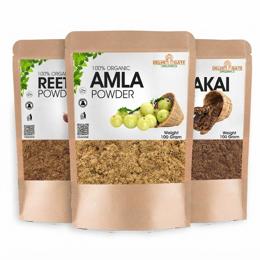 Organic Amla Reetha Shikakai Powder for Strong Healthy Hair - Hair Growth Dandruff Control Natural Hair Care (Pack of 3)