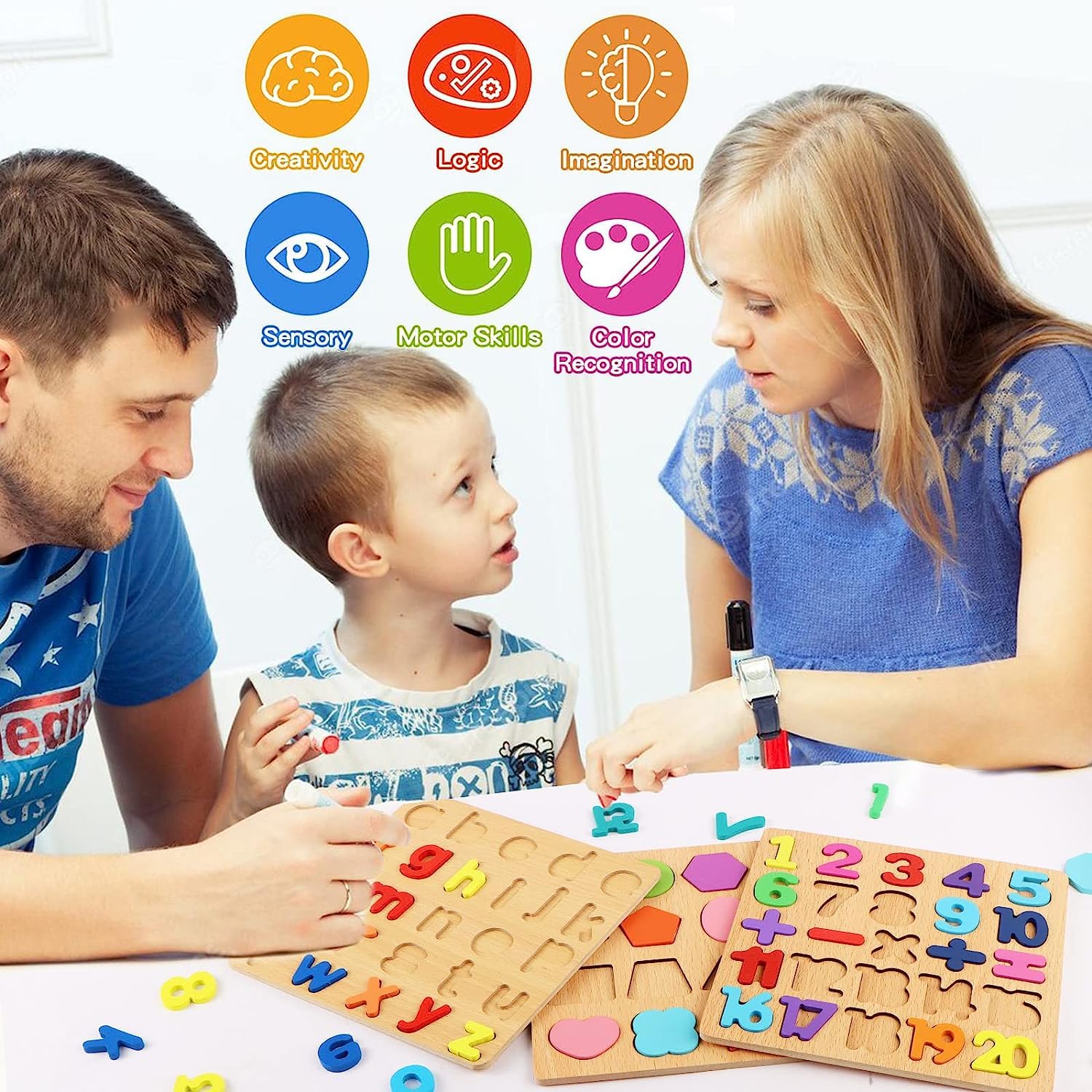 Wooden Puzzle for Toddlers  Alphabet Number Geometric Puzzle ABC Learning Toys Montessori Preschool Educational Gift Learning Letter Puzzles Board for Kids 3+