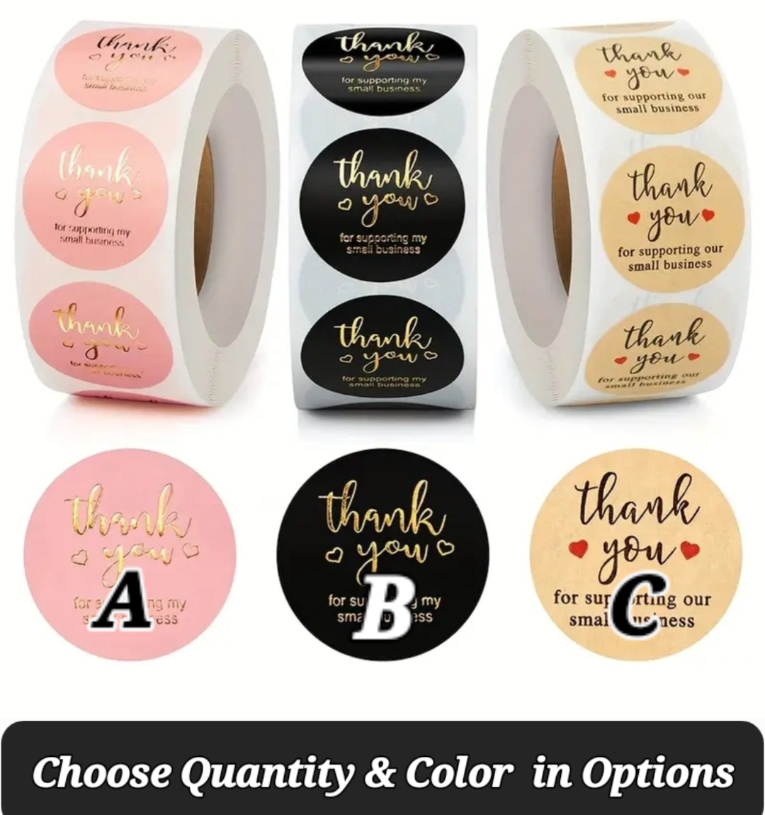 Sealing Stickers For Small Business 1-inch Thank You Stickers, 3 Colors Support My Small Business Labels, Round Commercial Stickers for Envelopes, Bubble Mailers & Gift Bags Packaging, 3 Rolls of 500 Sheets Each