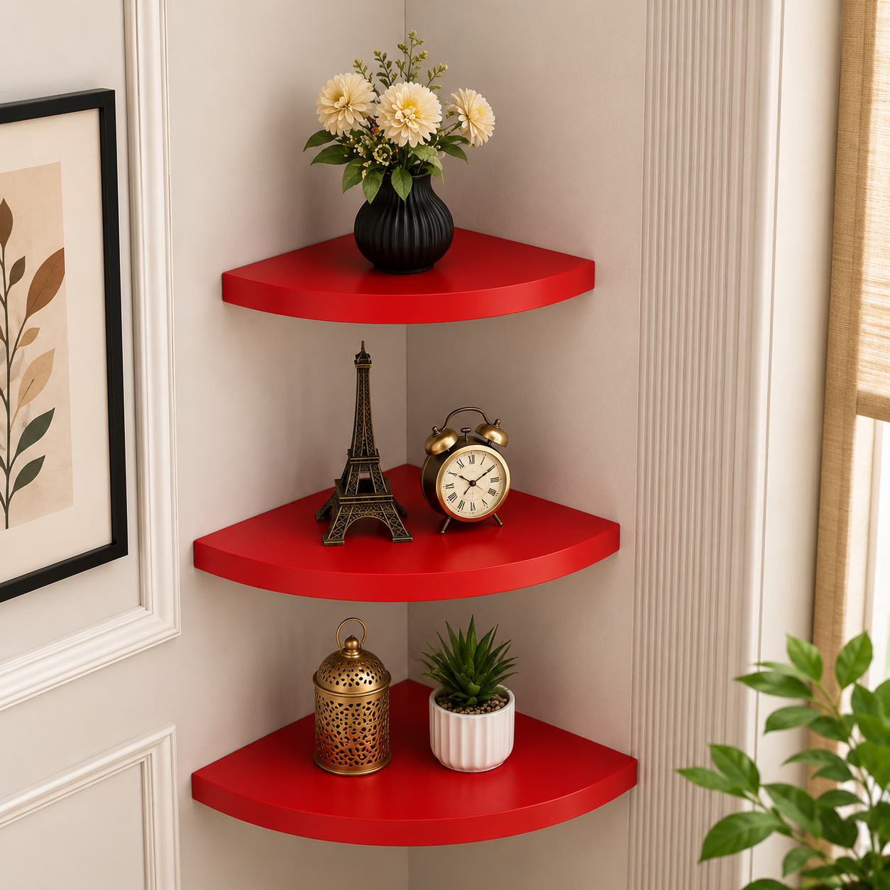 3-Tier Wooden Corner Wall Shelf | Floating Display Rack | Home & Office Decor |