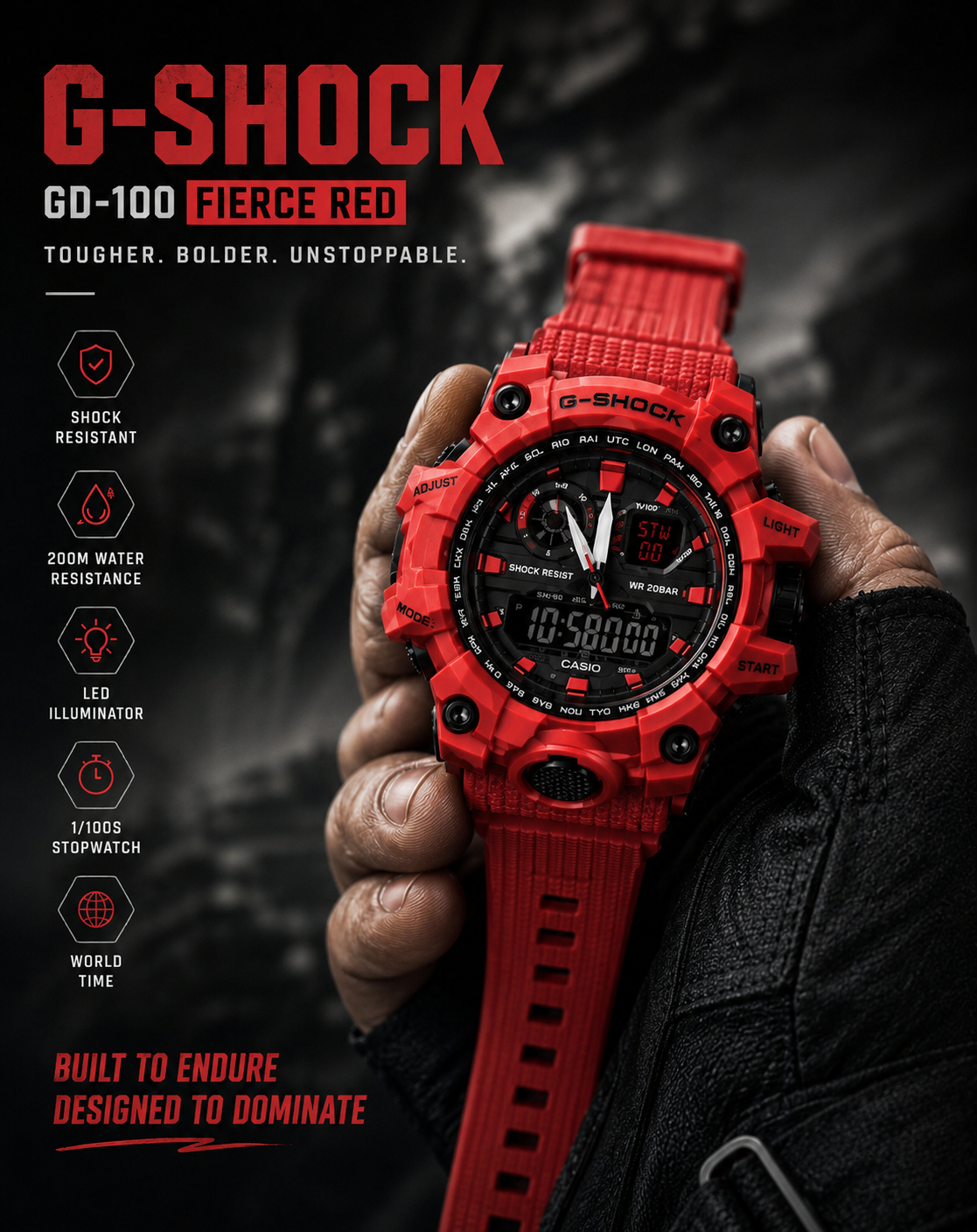 Men’s Sports Watch – Analog Digital Dual Display – Shock Resistant Military Outdoor Wrist Watch