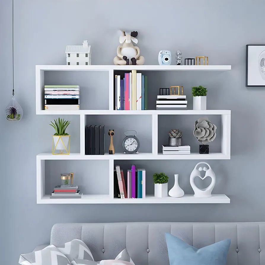 Book Rack Mounted Engineered Wood Bookshelf, ASWOOD Wall Mounted Book Rack, Living Room ...