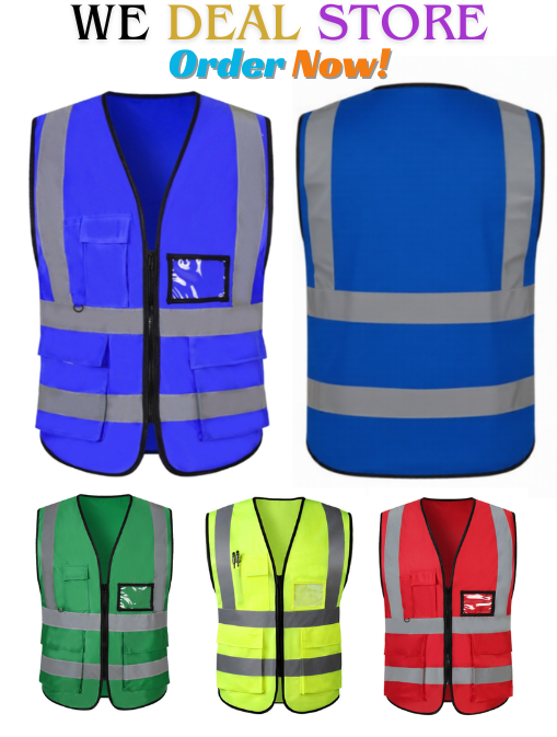 4 pocket High Visibility Safety Vest Reflective Jacket for Men & Women | Lightweight Workwear for Construction, Traffic, Cycling & Security