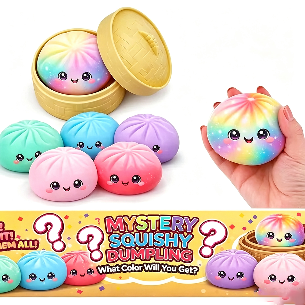 Cute Cartoon Bun Squishy Toy With Mini Bamboo Steamer Box Slow Rising Dumpling Squishies Multicolor  Squeeze Toy