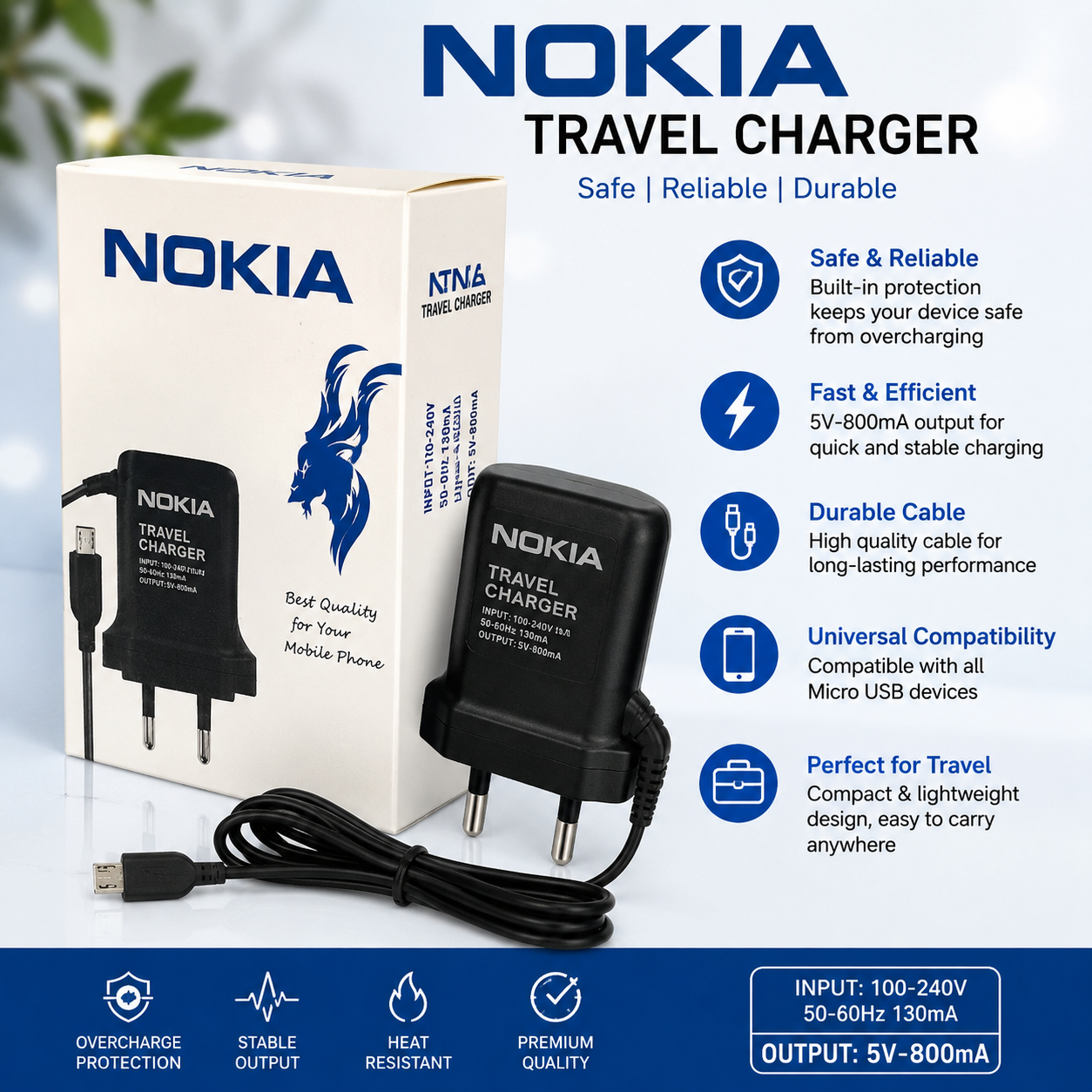 Original Nokia Wall Charger + Micro USB Cable