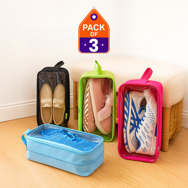 Rectangle Transparent Shoe Box & Handheld Shoe Bag High-Quality Shoe Storage Pouch Organizer with Clear Window Travel and Closet Organization Durable Shoe Protector Case (Pack of 1&2)