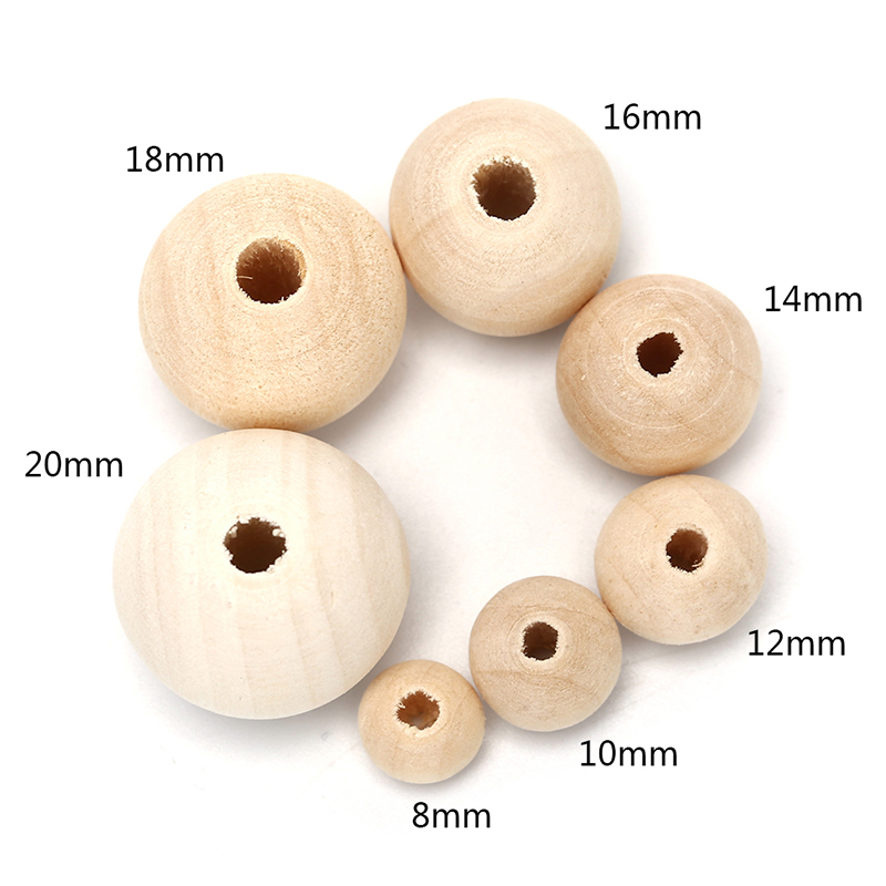 50pcs/100pcs Round Wood Spacer Bead Natural Unpainted Wooden Ball Beads DIY Craft Jewelry
