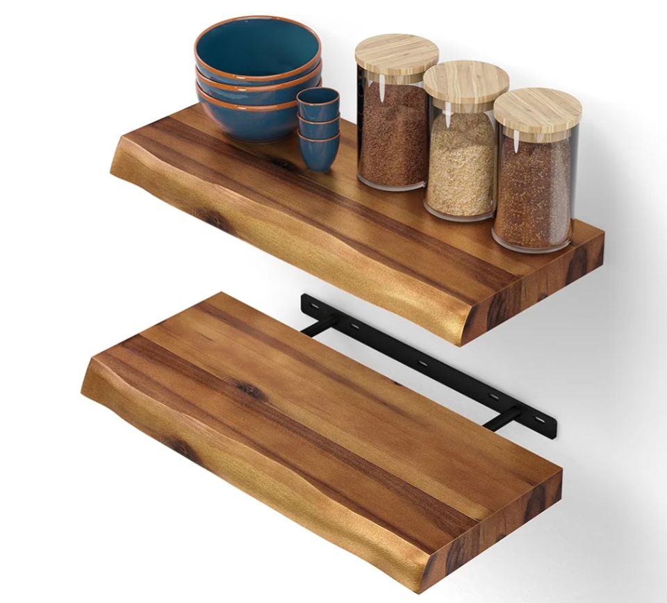 Premium Live Edge Floating Shelf | Custom Size Wooden Wall Mounted Shelf | Rustic Industrial Floating Wall Shelf | Modern Display & Storage Shelf for Living Room, Bedroom, Kitchen & Office