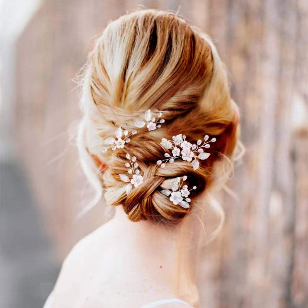 Acrylic Flower and Leaf U-Shaped Hairpin Hair Accessory Bridal Wedding Hair Accessory