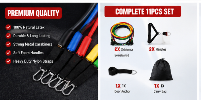 Power Resistance Bands For Workout For Women & Men (11pcs), Exercise Bands For Home And Gym Workouts. Perfect Resistance Band For Exercise And Muscle Building.