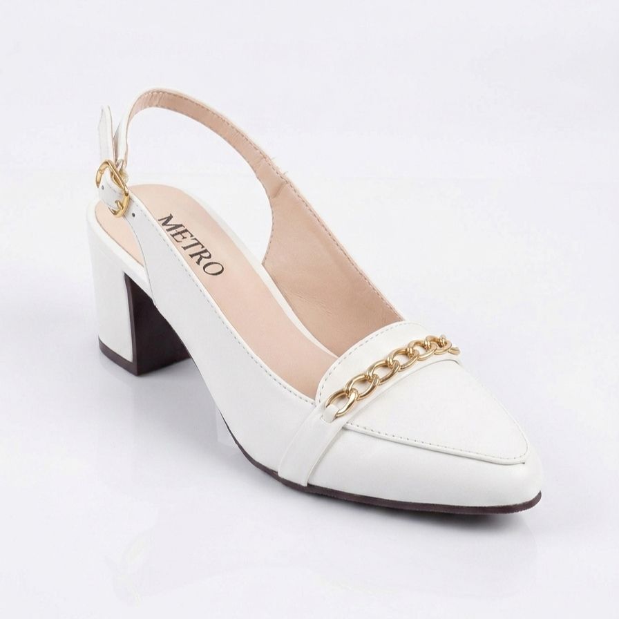 Women's Elegant Pointed-Toe Slingback Block Heels Shoes – Chic Gold Chain Accent Dress Court Shoes & Pumps in Multicolors
