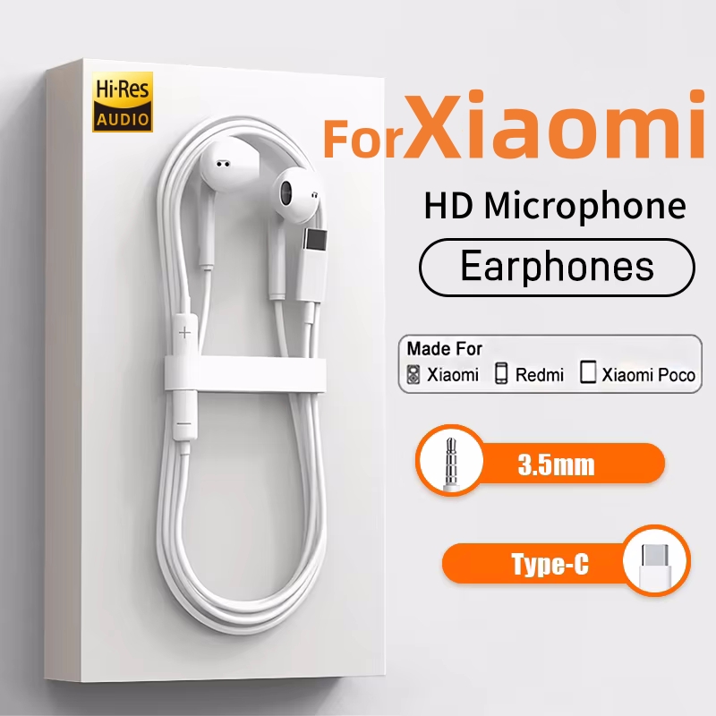 Original Headphones For TypeC Redmi Note K50  15 14 13 12 11 10 Pro   Wired Earphone 3.5mm AUX In-Ear Earbuds